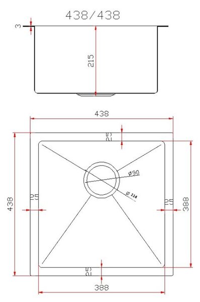 Gamma Gamma, 1 tál acél mosogató 438x438x215 mm, csiszolt arany, GMA-S4444-GD