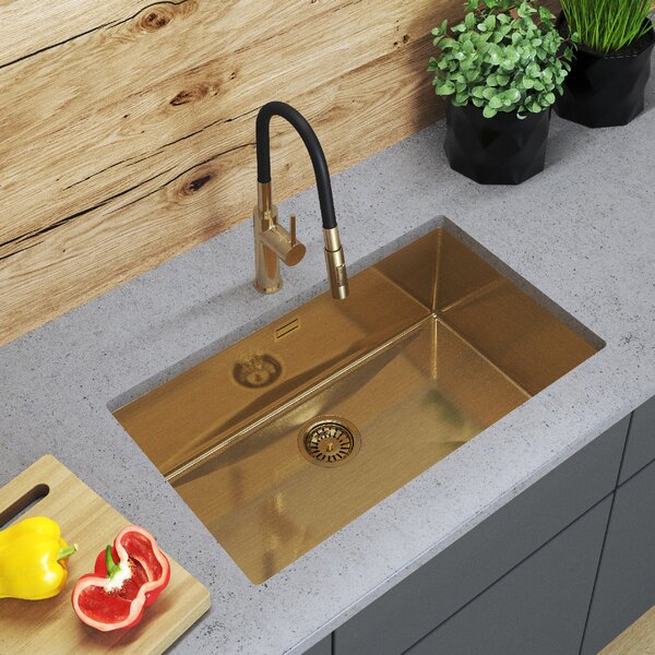 Gamma Gamma, 1 rekeszes rozsdamentes acél mosogató 750x450x210 mm, arany matt, GMA-S7545-GD