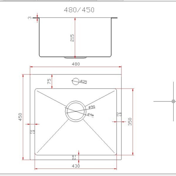 Gamma Gamma, 1 rekeszes acél mosogató 480x450x210 mm, csiszolt acél, GMA-S4845-CH