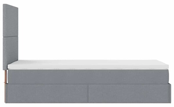 VidaXL világosszürke szövet ottomán ágy matraccal & LED-ek 90x200 cm