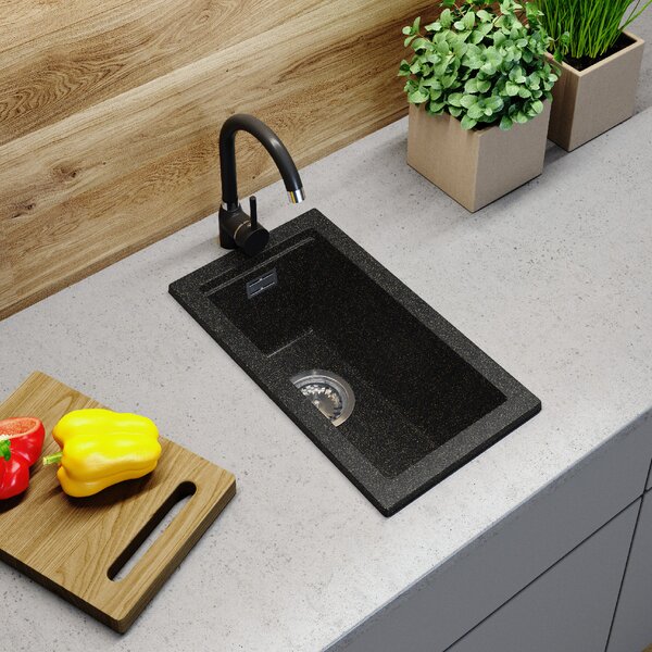 Gamma Decor 2850, 1 rekeszes gránit mosogató 280x500x207 mm, fekete arany pöttyökkel, GMA-ZLE000177
