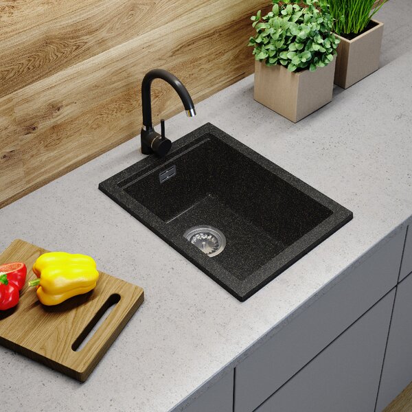 Gamma Decor 3850, 1 rekeszes gránit mosogató 380x500x207 mm, fekete arany pöttyökkel, GMA-ZLE000179