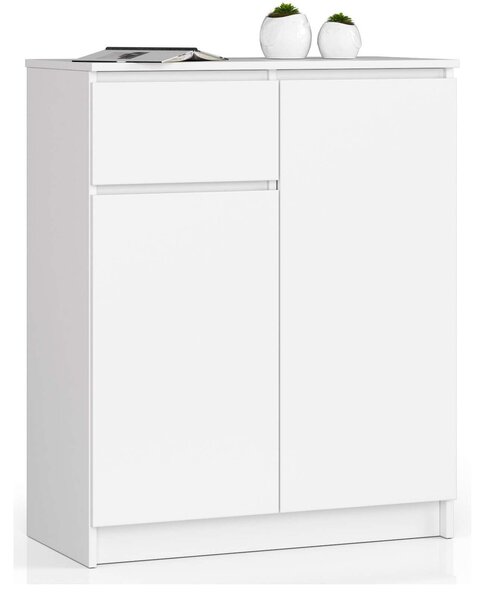 Akord - Fehér Komód K80 2D 1SZ CLP - 80x99x40 cm - 1 Fiók, 2 Ajtó, 4 Polc, Laminált Lap, ABS Él, Összeszerelhető Bútor