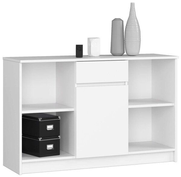 Akord - B-17 Komód 120 cm, 1 Fiókos, 1 Ajtós, Matt Fehér, Laminált Csomagolóanyagból, CLP Bútorcsalád, Összeszerelhető, Modern Stílus