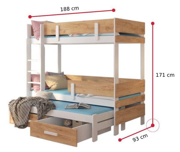 ETAPA emeletes gyerekágy + 3x matrac, 90x180, fehér/szürke