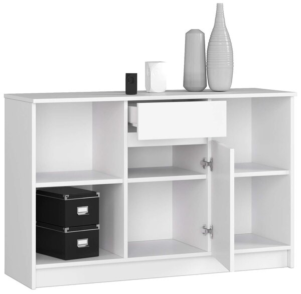 Akord - B-17 Komód 120 cm, 1 Fiókos, 1 Ajtós, Matt Fehér, Laminált Csomagolóanyagból, CLP Bútorcsalád, Összeszerelhető, Modern Stílus