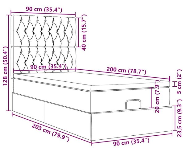 VidaXL sötétbarna szövet ottomán ágy matraccal & LED-ek 90x200 cm