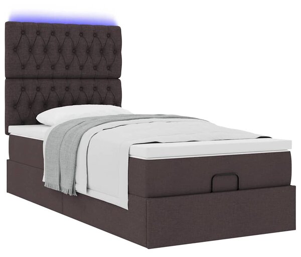 VidaXL sötétbarna szövet ottomán ágy matraccal & LED-ek 90x200 cm