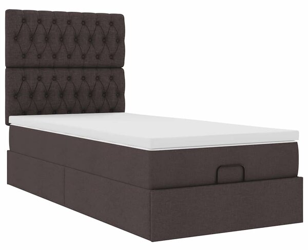 VidaXL sötétbarna szövet ottomán ágy matraccal & LED-ek 90x200 cm