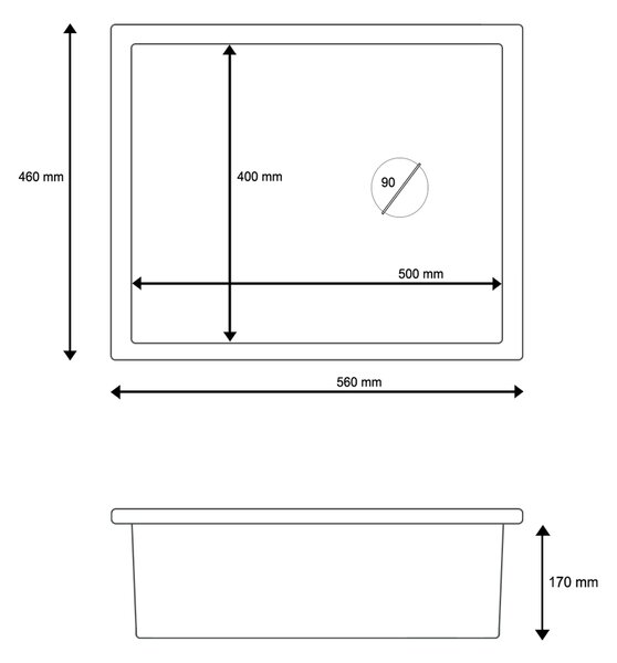 Gamma Decor 5040, 1 rekeszes gránit mosogató 560x460x180 mm, fekete, GMA-ZLE000001