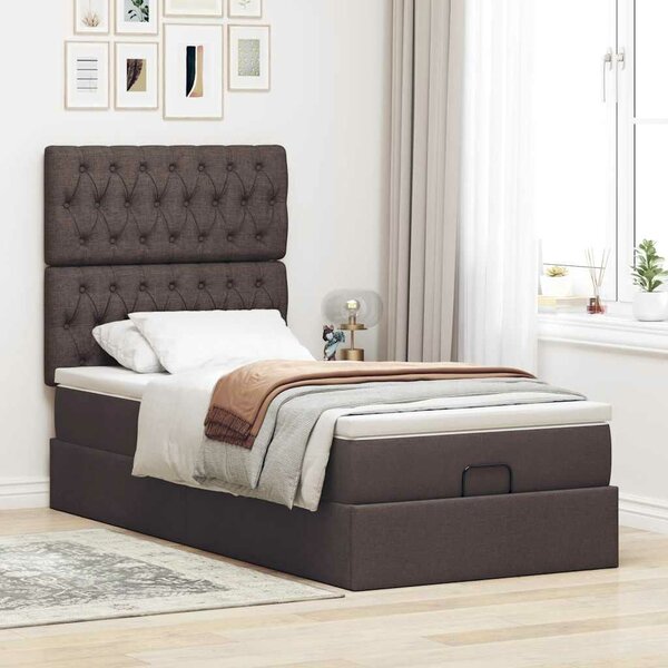 VidaXL sötétbarna szövet ottomán ágy matraccal & LED-ek 90x200 cm
