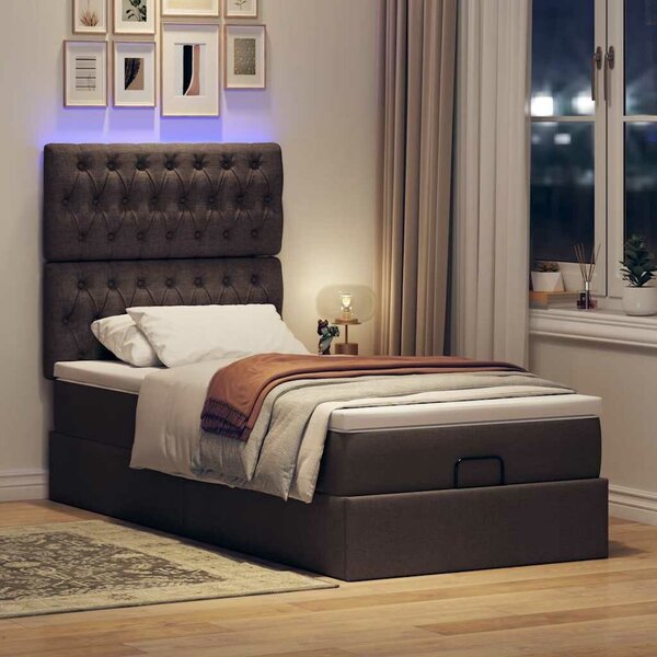 VidaXL sötétbarna szövet ottomán ágy matraccal & LED-ek 90x200 cm