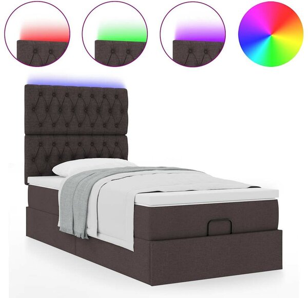 VidaXL sötétbarna szövet ottomán ágy matraccal & LED-ek 90x200 cm