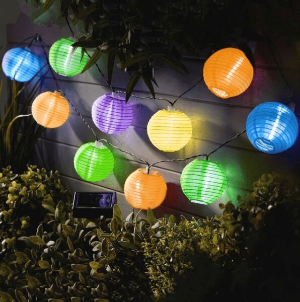 GOE 11227B Szolár lampion fényfüzér - színes 10db