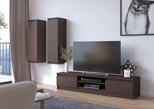 Akord K160 CLP Venge Álló TV Komód, 160x33x40 cm, 2 Ajtós, Bútorlap, ABS Szegély, Wenge Matte Finish