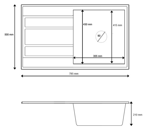 Gamma Modern 8050, 1 rekeszes gránit mosogató 790x500x210 mm, fekete, GMA-ZM-8050-BK