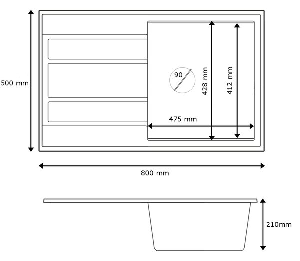 Gamma Modern 8010, 1 rekeszes gránit mosogató 800x500x210 mm, bézs, GMA-ZM-8010-B