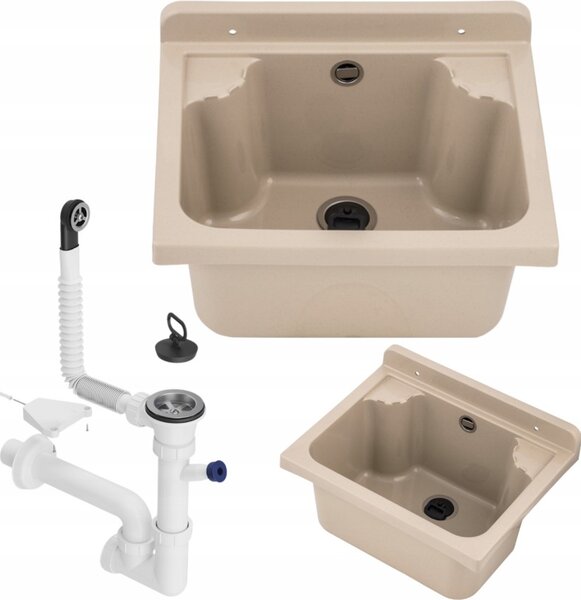 Gamma Manta mini, univerzális műanyag mosogató 42,4x34,3x24,2 cm + szifon, 1 kamrás, bézs, GMA-KGM42-B
