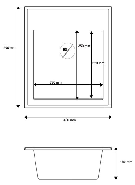 Gamma Modern 4050, 1 rekeszes gránit mosogató 400x500x180 mm, szürke, GMA-ZM-4050-G