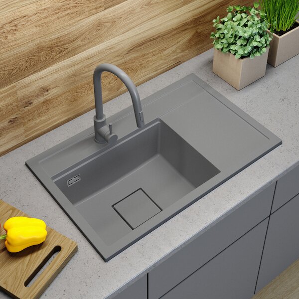 Gamma Quadro 8151, 1 rekeszes gránit mosogató 800x500x220 mm, szürke, GMA-ZLE000188