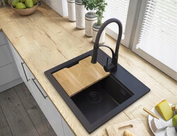 Gamma Modern 5055, 1 rekeszes gránit mosogató 560x500x210 mm, fekete, GMA-ZM-55-BK