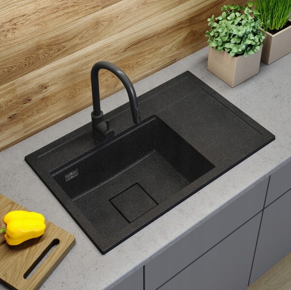Gamma Quadro 8151, 1 rekeszes gránit mosogató 800x500x220 mm, fekete pettyes, GMA-ZLE000185