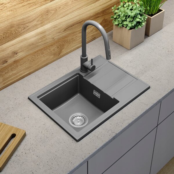 Gamma Modern 6040, 1 tálos gránit mosogató 580x420x185 mm, rövid lefolyóval, szürke, GMA-ZM-6040-G