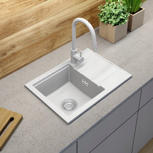 Gamma Modern 6040, 1 tálos gránit mosogató 580x420x185 mm rövid lefolyóval, fehér, GMA-ZM-6040-WH