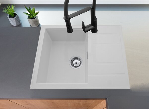 Gamma Modern 6550, 1 tálos gránit mosogató 650x500x210 mm, rövid lefolyóval, fehér, GMA-ZLE000094