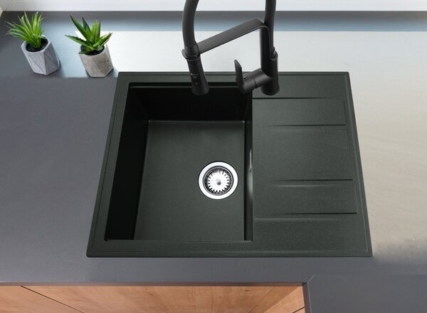 Gamma Modern 6550, 1 tálos gránit mosogató 650x500x210 mm rövid lefolyóval, fekete arany pöttyökkel, GMA-ZLE000093