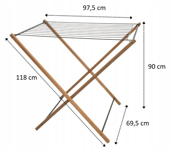 Erga Aurora Erős, fa ruhaszárító állvány 97,5x69,5x90 cm, álló, barna-fekete, ERG-SEP-1002SEPSULUNA