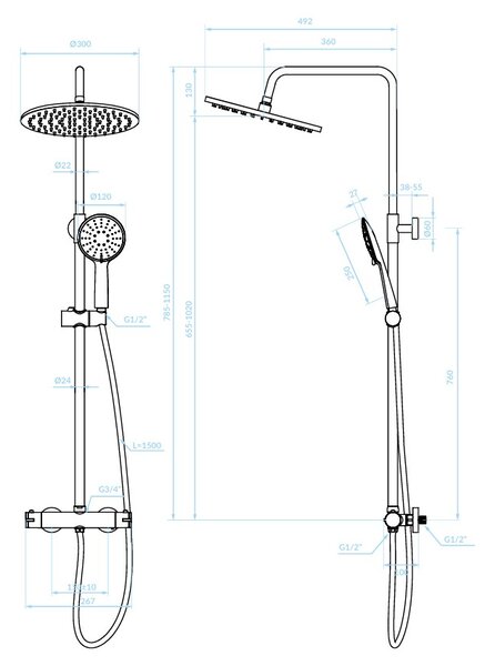 Kuchinox Boro, zuhanygarnitúra termosztatikus csapteleppel, matt fekete, LAV-PKB_70TD
