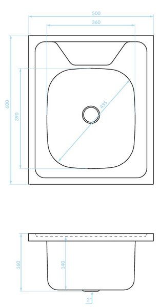 Kuchinox 60, 1 rekeszes rozsdamentes mosogató 500x600x160 mm, acél, LAV-SK6_010T