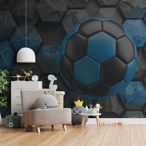 Fotótapéta Nagy focilabda és fekete és kék méhsejtek, Fotótapéta tini szoba, Fotótapéta tini szoba futball, w08617 : Uwalls.hu