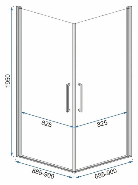 Rea Abra Matte, 2 szárnyas zuhanykabin 90 (ajtó) x 90 (ajtó) x 195 cm, 6mm átlátszó üveg, fekete profil, REA-K5502
