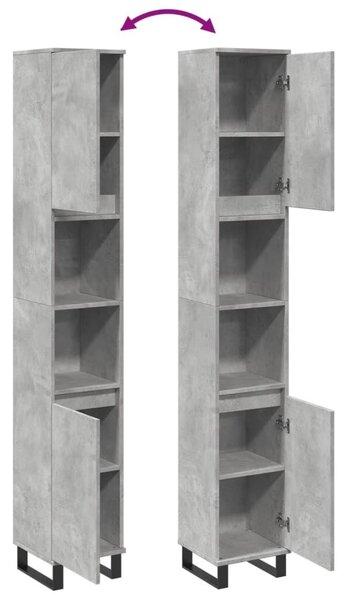 VidaXL betonszürke szerelt fa fürdőszobaszekrény 30 x 30 x 190 cm