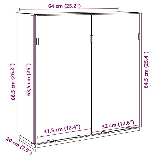 VidaXL kézműves tölgy szerelt tükrös fürdőszobaszekrény 64x20x66,5cm