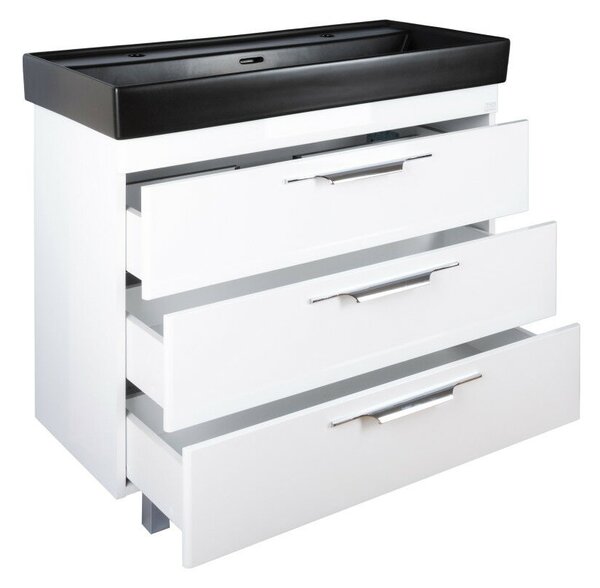 TMP TRIO 100D álló fürdőszobabútor - CeraStyle SHARP FEKETE DUPLA csaplyukas mosdóval - 100 x 48 cm
