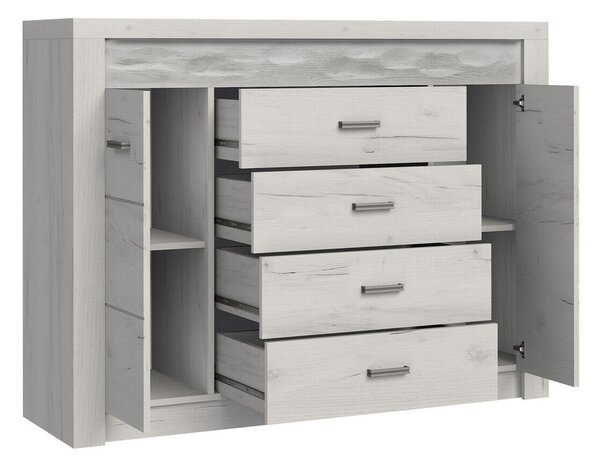 Komód Serfeno 104, Laminált forgácslap, 104x137x42cm, Kézműves fehér