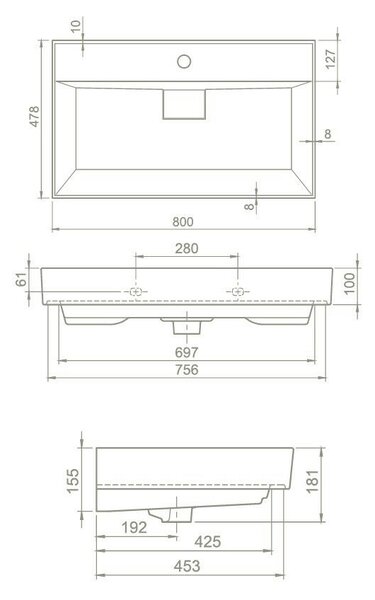 TMP LUX 80 fali fürdőszobabútor - CeraStyle SHARP - 37300 mosdóval - 80 x 48 cm