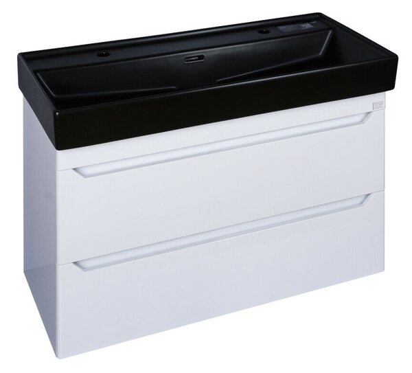 TMP SHARP 100D fali fürdőszobabútor - CeraStyle SHARP FEKETE DUPLA csaplyukas mosdóval - 100 x 48 cm