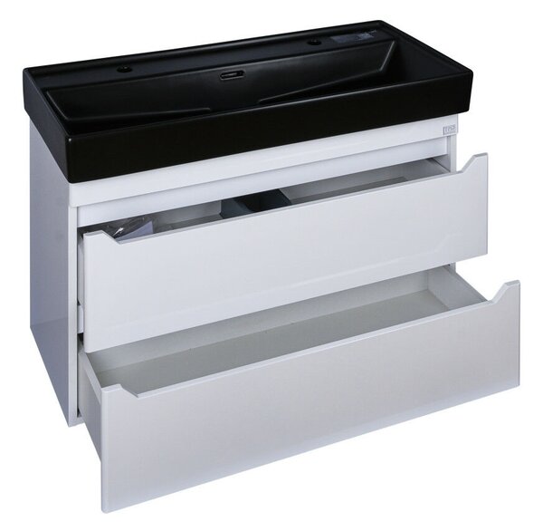 TMP SHARP 100D fali fürdőszobabútor - CeraStyle SHARP FEKETE DUPLA csaplyukas mosdóval - 100 x 48 cm