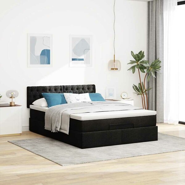 VidaXL Ottomán ágy matraccal fekete 140x200 cm anyaggal