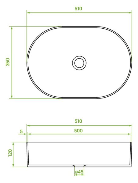Laveo Desna, asztali mosdó 500x350x120 mm, matt fekete, LAV-VUD_B250