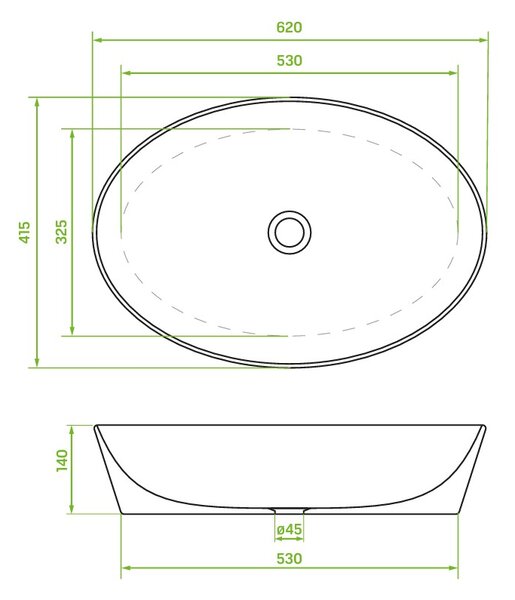 Laveo Desna, asztali mosdó 620x415x140 mm, fényes fehér, LAV-VUD_6262