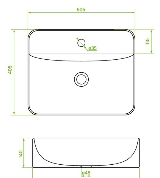 Laveo Mogami, asztali mosdó 505x405x140 mm, fényes fehér, LAV-VUM_6150