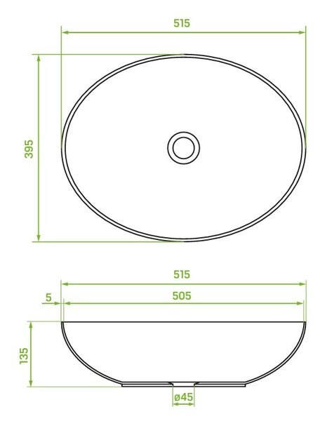 Laveo Desna, asztali mosdó 515x395x135 mm, matt fekete, LAV-VUD_B251