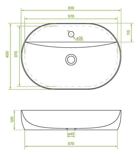 Laveo Lomami, asztali mosdó 610x400x120 mm, fényes fehér, LAV-VUL_6161