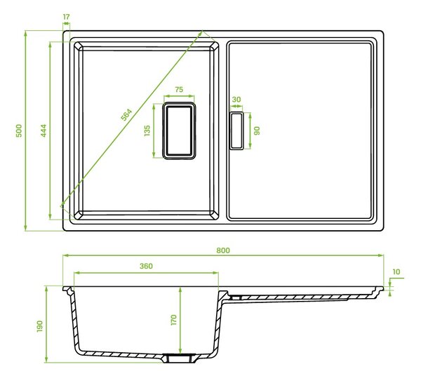 Laveo Tonga, 1 rekeszes gránit mosogató 800x500x190 mm, bézs, LAV-SPT_411Y