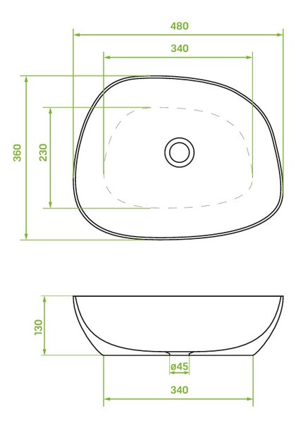 Laveo Laveo, aszimmetrikus asztali mosdó 480x360x130 mm, fényes fehér, LAV-VUA_6248